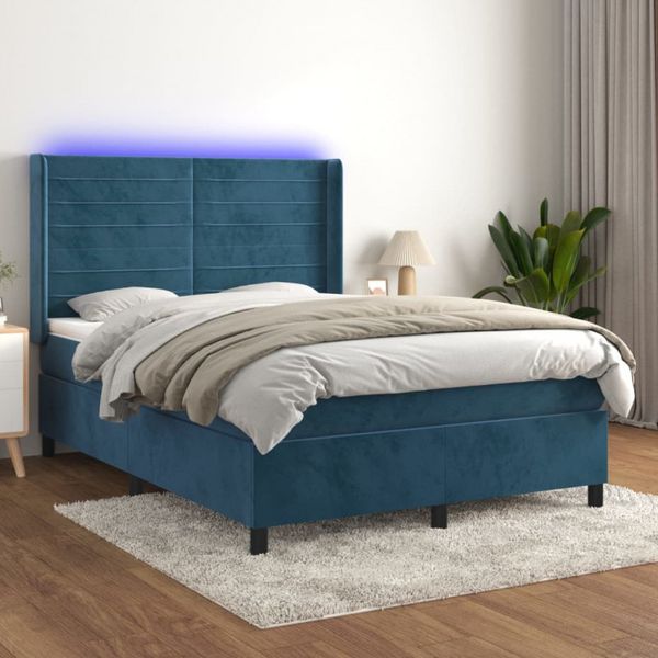 vidaXL Boxspringbett mit Matratze & LED Dunkelblau 140x190 cm Samt 3139623
