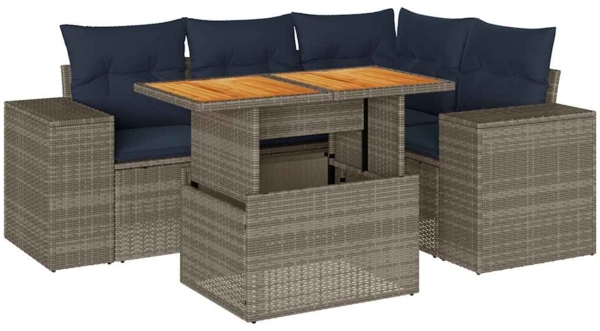 vidaXL 5-tlg. Garten-Sofagarnitur mit Kissen Grau Poly Rattan 3327372