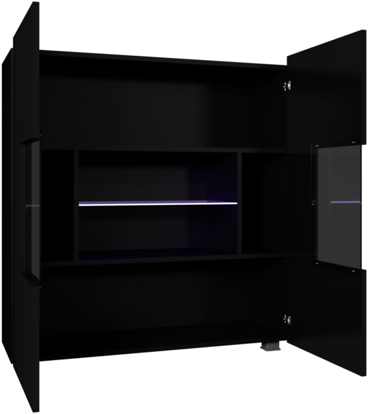 Mirjan24 Kommode Calabrini mit 2 Türen, Sideboard, Anrichte, 100 x 107 x 35 cm, Highboard, Mehrzweckschrank, Wohnzimmer (Weiß/Weiß Hochglanz, mit weißer LED Beleuchtung) Bild 3