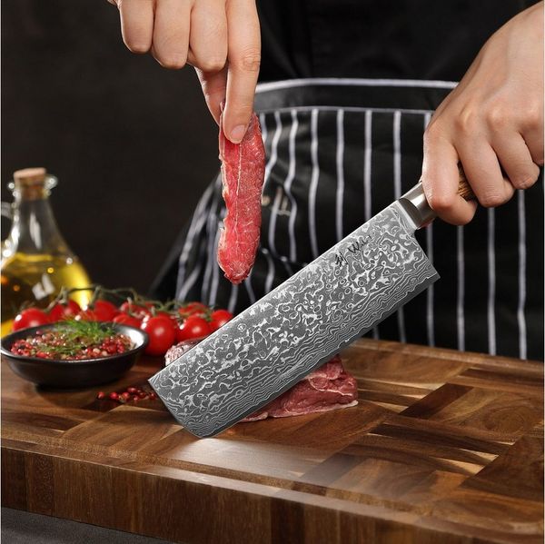 Wakoli Asiamesser EDIB Pro Nakiri Damastmesser I Kochmesser Küchenmesser I 18 cm Klinge, 67 Lagen Damaststahl, VG-10 Stahlkern