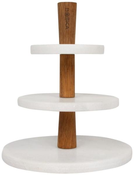 Boska Choco Tower, Etagere, Dessert Präsentierteller, Marmor, Edelstahl, Eichenholz, Weiss, 23 cm, 320421