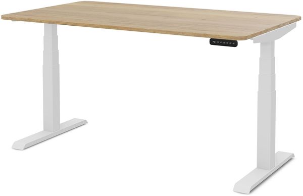 ASSMANN Elektrisch höhenverstellbarer Kinderschreibtisch JUNIOR Curved 120x70 cm Eiche Natura Signalweiß Metall Holz