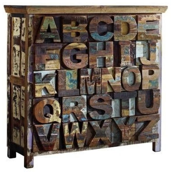 Kommode Altholz 90x40x100 mehrfarbig lackiert NATURE OF SPIRIT #70