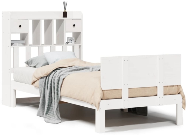 vidaXL Massivholzbett mit Regal ohne Matratze Weiß 90x200 cm Kiefer 3322687
