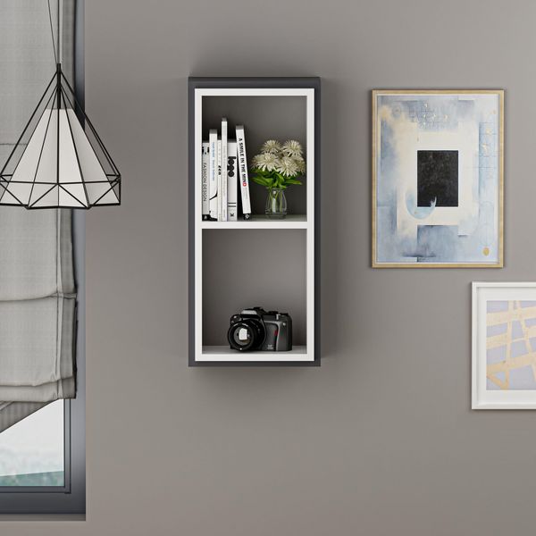 Hanah Home Modern Wall Shelf, Anthracite & White, 35 x 72 x 19.6 cm | 100% Melamine Coated Particle Board, 18 mm Thick | Stylish Storage Solution for Any Room