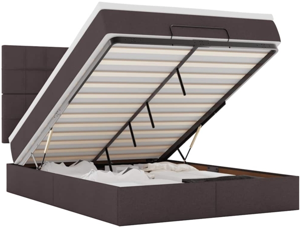 vidaXL Ottoman-Bett mit Matratze & LEDs Dunkelbraun 140x200 cm Stoff 3314013