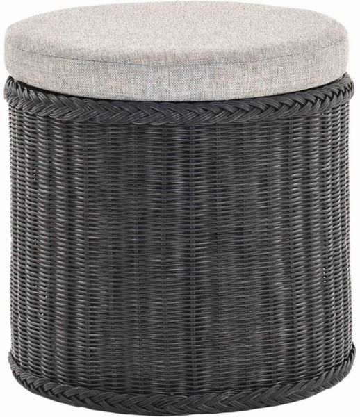 Krines Home Wäschekorb Rattan Sitzhocker mit Stauraum Rund Badhocker Sitz gepolstert Deckel, mit gepolstertem Deckel, mit herausnehmbarem Inlett