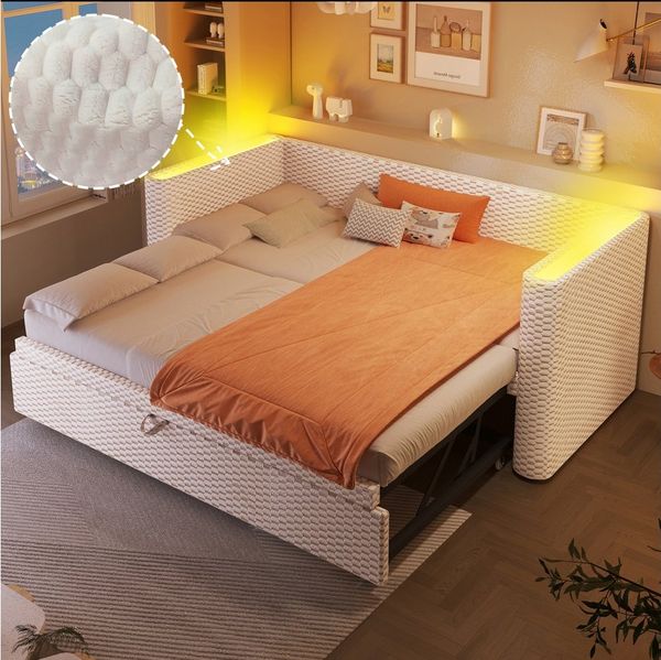 Flieks Daybett, LED Polsterbett Kinderbett Schlafsofa 90/180×200cm mit Ausziehbett
