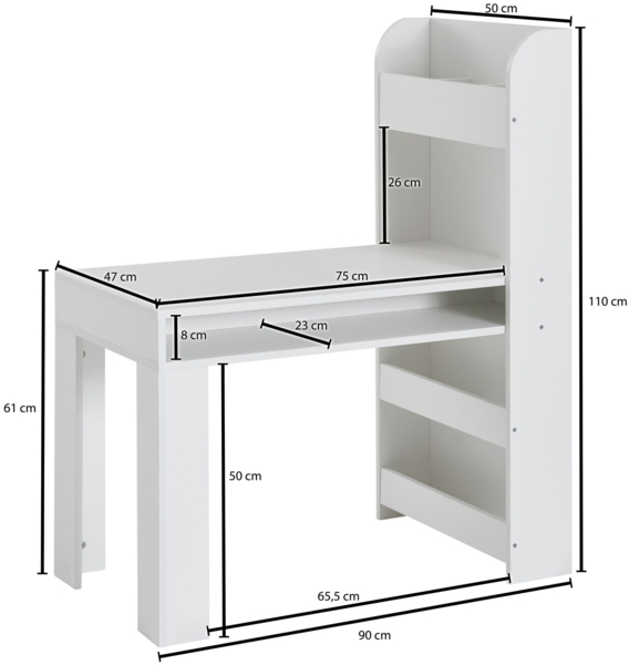 Kinderschreibtisch Weiß 90 x 50 x 110 cm Maltisch Kinderzimmer mit Regal, Kindertisch Modern, Schülerschreibtisch mit Stauraum, Schultisch Schmal Bild 4