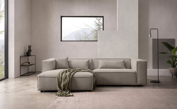 LeGer Home by Lena Gercke Ecksofa PIARA mit Kedernaht, Cord, Leinenoptik o. Strukturstoff, Couch, L-Form, wahlweise Ottomane rechts/links, schwarze Füße, bequemer Sitzkomfort
