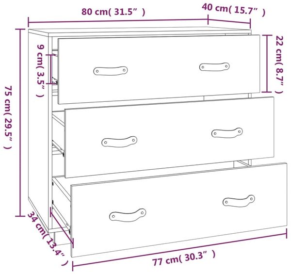 vidaXL Sideboard Grau 80x40x75 cm Massivholz Kiefer 820109 Bild 9