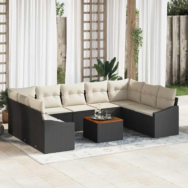 vidaXL Gartensofa-set 10 pcs Schwarz und Creme Poly-Rattan 3356542