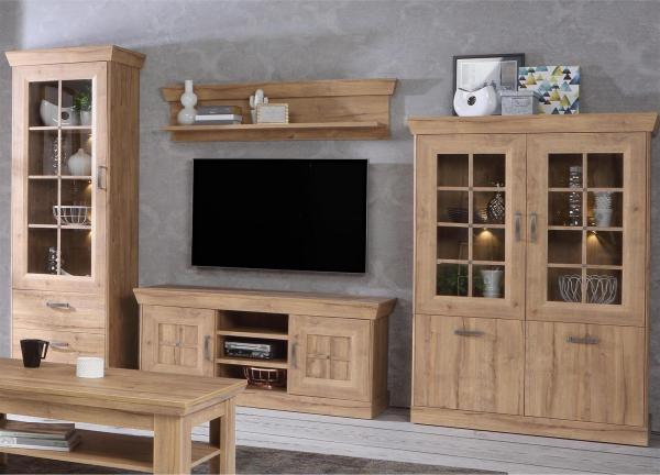 Wohnwand >Kalamaria< in Waterford Eiche - 357,5x205,1x47cm (BxHxT)