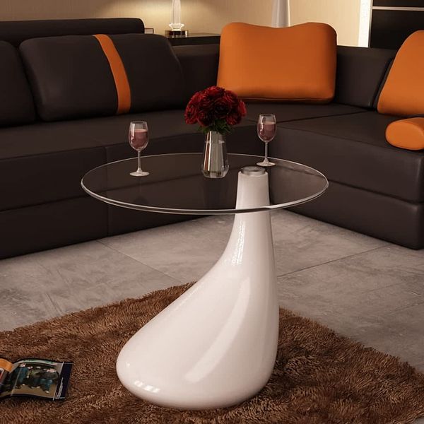 vidaXL Couchtisch mit Runder Glasplatte Hochglanz Weiß 240320