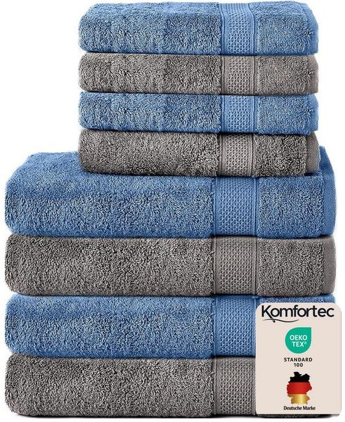 Komfortec Handtuch Set 100% Baumwolle, 4 Badetücher 70x140 und 4 Handtücher 50x100 cm, Frottee (Packung, 8-St), Badehandtuch & XXL Saunatuch, Weich, Towel, Groß