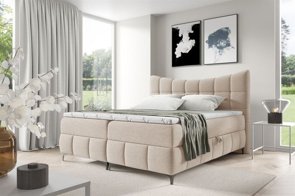 Boxspringbett Schlafzimmerbett CHARLES PREMIUM 120x200cm Stoff Aragon Creme