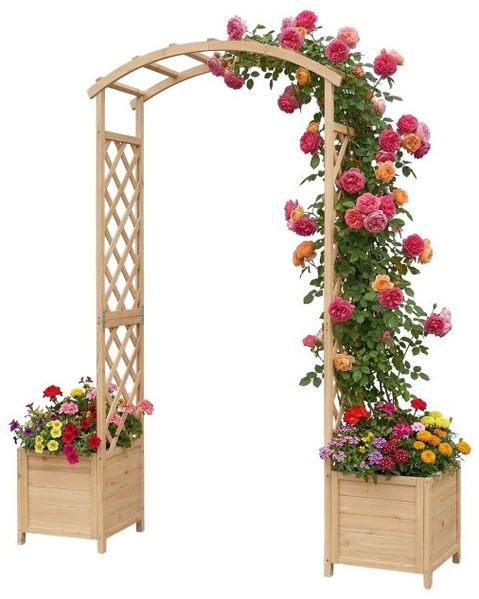 Relaxdays Rosenbogen mit Pflanzkübeln
