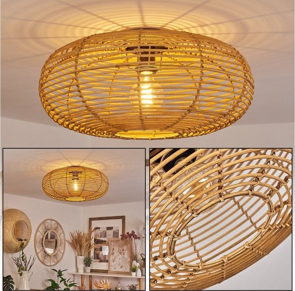 hofstein Deckenleuchte »Messerotti« runde Deckenlampe aus Bambus/Metall in Natur/Schwarz, ohne Leuchtmittel, Leuchte im Boho Design mit tollem Lichteffekt, 1xE27, Ø50cm