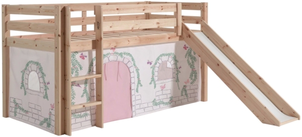 Kinderbett mit Rutsche Karolina Massivholz Natur Textilset Burg 1