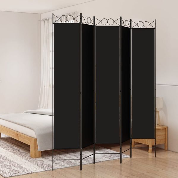 vidaXL 5-tlg. Paravent Schwarz 200x220 cm Stoff 350173