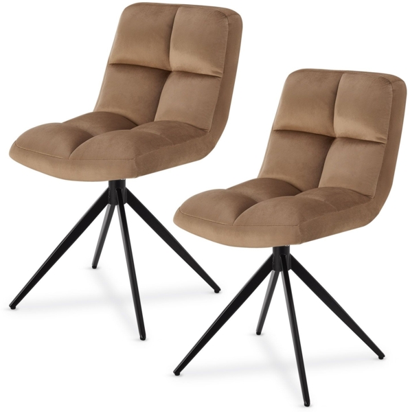 Juskys Drehstuhl Dallas 2er Set - Esszimmerstühle drehbar, Stoff Bezug - Stuhl bis 120 kg belastbar - Stühle Esszimmer, Esszimmerstuhl Samt Hellbraun