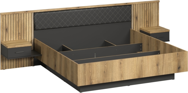 Bettanlage Esteban in grau und Eiche Evoke Bett 180 x 200 cm