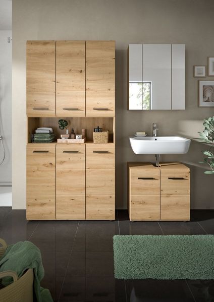welltime Badezimmer-Set, (Set, 4-St), Florenz, Badkombination 3-tlg, Artisan Oak NB, Mehrzweckschrank