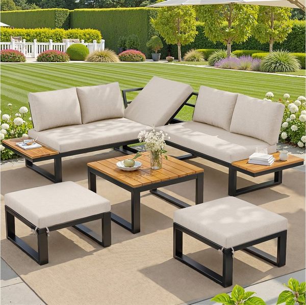 Flieks Gartenlounge-Set, 7-Sitzer Gartenmöbelset mit 5 verstellbaren Rückenlehnenpositionen