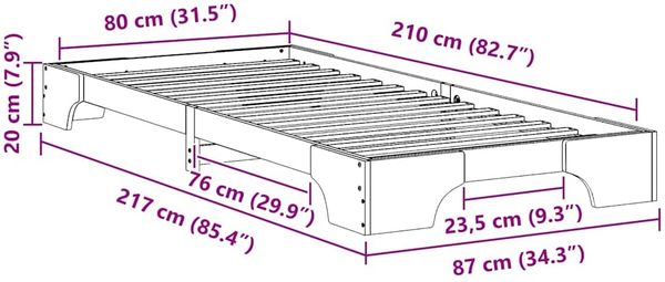 vidaXL Bettrahmen Weiß 80 x 210 cm Massives Kiefernholz 872891 Bild 9