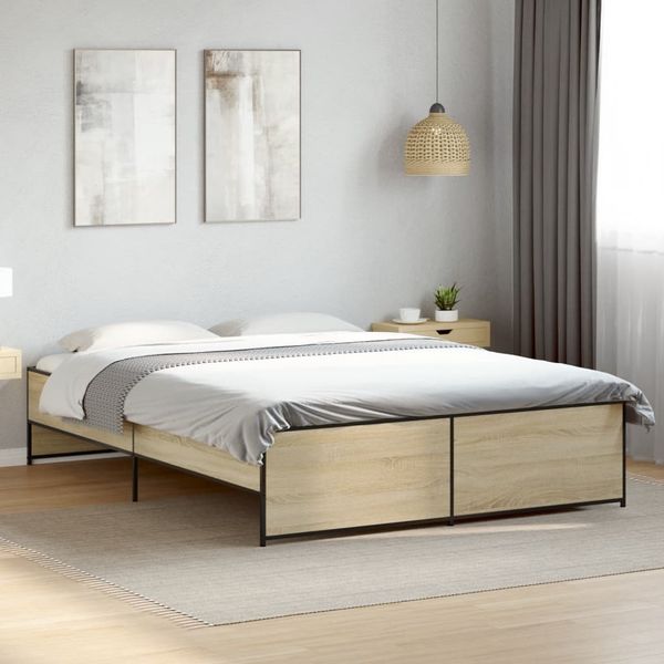 vidaXL Bettgestell Sonoma-Eiche 140x200 cm Holzwerkstoff und Metall 3279888
