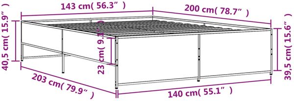 vidaXL Bettgestell Sonoma-Eiche 140x200 cm Holzwerkstoff und Metall 3279888 Bild 9
