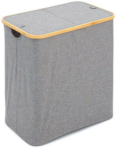 HAC24 Wäschesortierer Faltbarer Wäschekorb Wäschebox Wäschesammler für Bad & Schlafzimmer (1 St), 90L – 2-Fächer mit Deckel 53,5 x 33 x 56 cm aus Bambus & Polyester