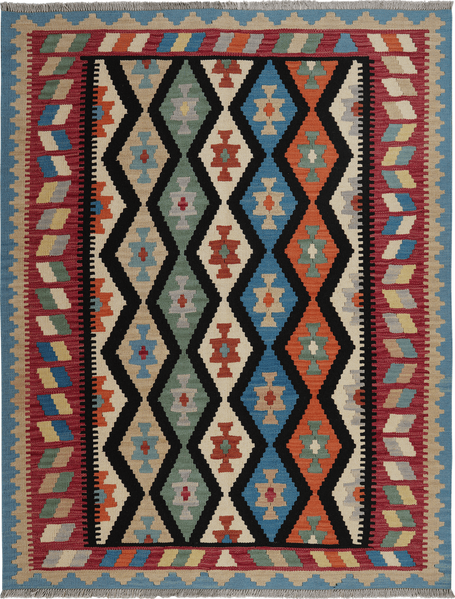 Looma 'Azin' Kelim Gashgai handgewebt, Schurwolle Schwarz, 157x200 cm