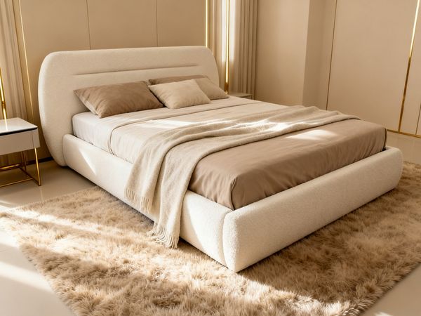 Polsterbett Orio - Bettkasten mit Gasdruckfedern - Doppelbett mit Lattenrost, Bett mit Polsterkopfteil, Bettgestell, Schlafzimmer, Bouclé-Stoff (180 x 200 cm, Weiß (Coral 70))