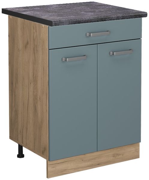 Küchenunterschrank R-Line Blau-Grau 60 cm mit Schublade, AP Anthrazit Vicco