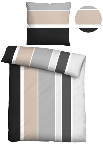 Traumhaft schlafen - Castell - Markenbettwäsche Baumwoll Renforce Bettwäsche 0040562 LÄNGSBALKEN, basalt, 1x 135x200 cm + 1x 80x80 cm