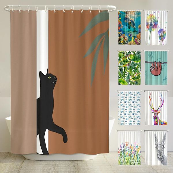 arteneur® - Boho-Katze - Anti-Schimmel Duschvorhang 180x200 - Öko-Tex Standard 100 - Beschwerter Saum, Blickdicht, Wasserdicht, Waschbar, 12 Ringe