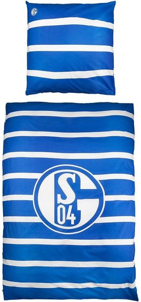 FC Schalke 04 Bettwäsche 200×135 cm Streifen 100 % Baumwolle, 100% Baumwolle, Inklusive Aufbewahrungsbeutel aus Baumwolle