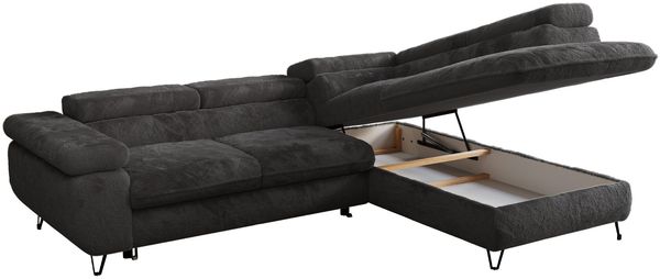 Ecksofa mit Bettfunktion, Modern Sofa, L-form, Einstellbare Kopfstützen, Bettkasten - PETER - Dunkelgrau Plüsch - Topper T25 - rechts Bild 3