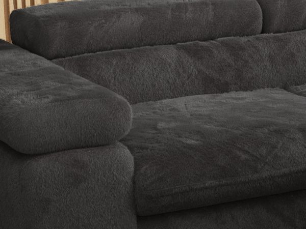 Ecksofa mit Bettfunktion, Modern Sofa, L-form, Einstellbare Kopfstützen, Bettkasten - PETER - Dunkelgrau Plüsch - Topper T25 - rechts Bild 6