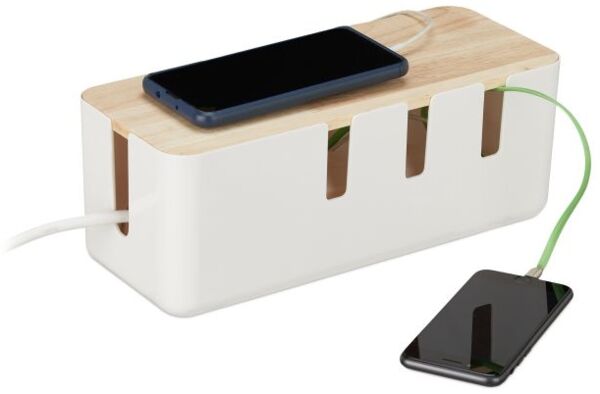 Relaxdays Kabelbox mit Holzdeckel