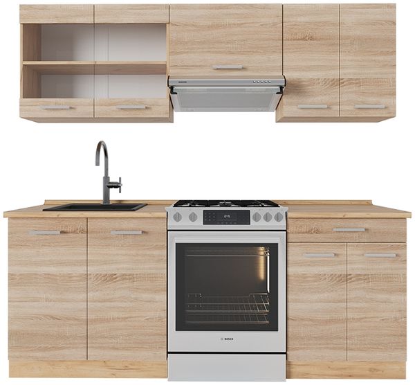 Küchenzeile R-Line Sonoma/Goldkraft Eiche 200 cm , AP Eiche Vicco