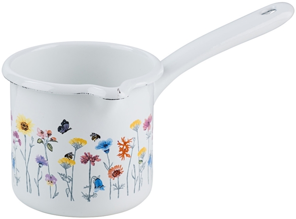 RIESS 0284-070 Schnabeltopf 10 cm Höhe mit Stiel, 0,75 L, Emaille, Sonderedition FLORA / Milchtopf