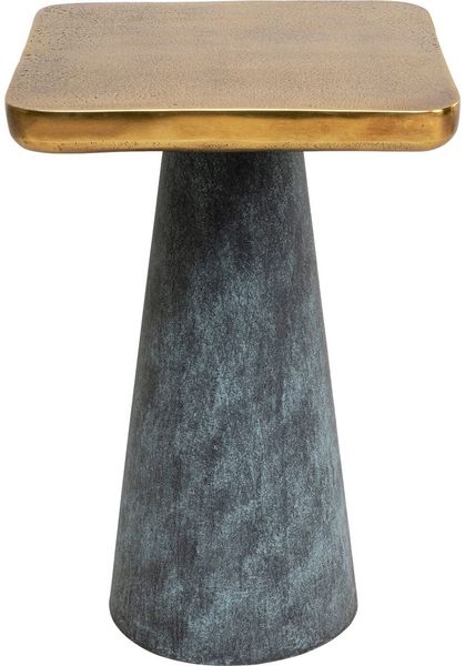 Kare Design Beistelltisch Cora, Gold/Grau, 36x36 cm, Wohnzimmertisch, Nachttisch, Beistelltisch aus Aluminium, Handgearbeitet, quadratischer Tischplatte, runder Sockel, 52 x 36 x 36 cm (H/B/T)