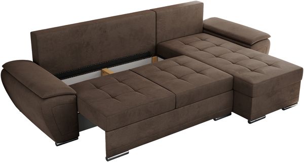 Universelles Ecksofa mit Schlaffunktion, Bettkasten und losen Kissen, gesteppte Sitzfläche - UMBRIA - Braun Velvet Bild 6