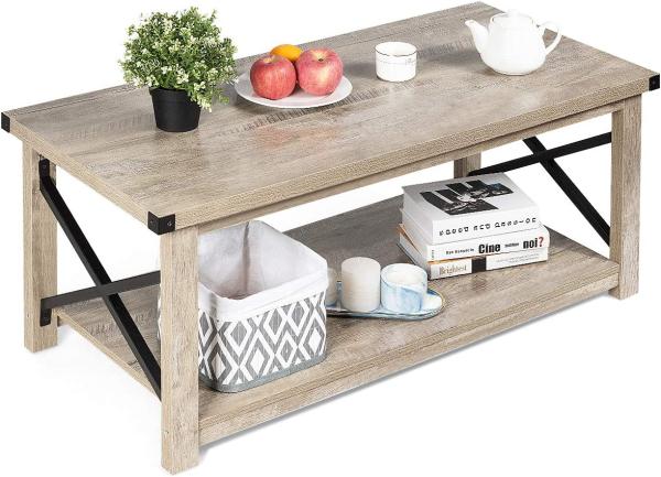 COSTWAY Couchtisch Holz 110cm, Sofatisch mit Ablagefläche und X-Gestell, Beistelltisch Wohnzimmertisch mit breiter Tischplatte & glatter Oberfläche, Kaffeetisch für Wohnzimmer Büro