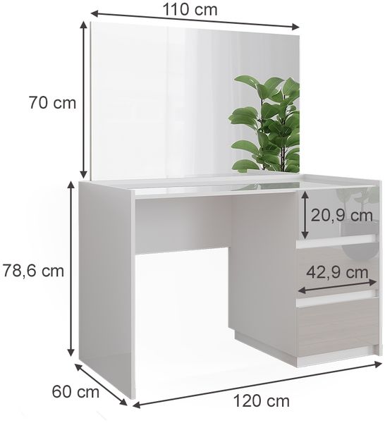 Schminktisch Marla Weiß Hochglanz 120 cm mit 3 Schubladen und Spiegel Vicco Bild 3