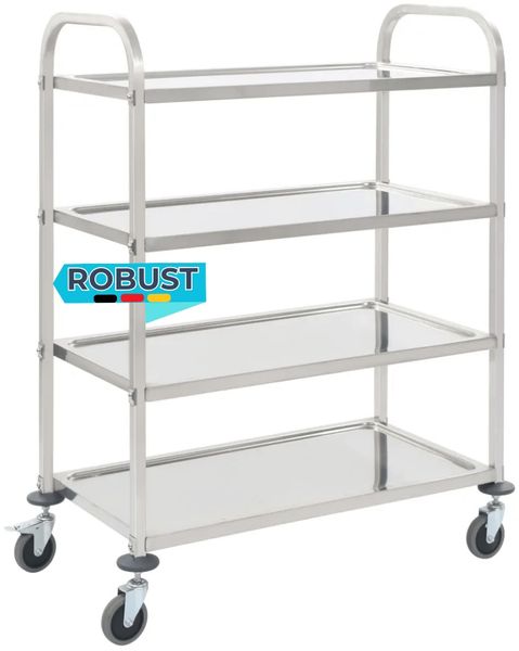 Servierwagen KENNI für Küche 4-Etagen 107x55x125 cm Edelstahl | Küchenwagen mit Rollen Etagenwagen Reinigungswagen für Hotel Restaurant