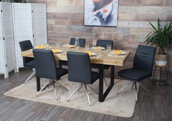 6er-Set Esszimmerstuhl HWC-H70, Küchenstuhl Lehnstuhl Stuhl, Stoff/Textil Edelstahl gebürstet ~ dunkelgrau