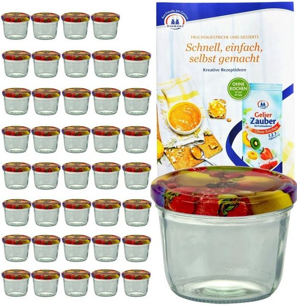 MamboCat Einmachglas 40er Set Sturzglas 230 ml mit Obst Dekor Deckel, Glas